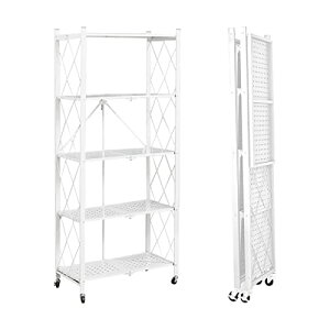 RAKU ラック 折り畳みラック 折りたたみラック ラック折り畳み 棚ラック ラックメタル スチールラック 折り畳み棚 オープンラック 収納ラック 組立簡単 食器棚 レンジ台 キッチンラック (5段