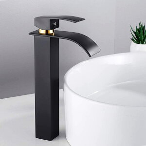 洗面用 シングルレバー 混合水栓 滝状吐水口 洗面水栓 シングルレバー混合水栓 トイレ 手洗い 立水栓 手洗いボウル用 洗面台 水道 蛇口 おしゃれ ウォータフル出水 黒色 かっこいい オシャ