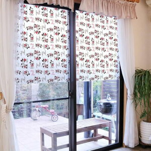 【貼るだけで子供部屋ガラス】 窓フィルム 幅90×長さ92cm レッド ミッキーマウス リーフ ディズニー 目隠し 無接着剤 インテリア 窓 ガラス 貼ってはがせる