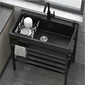 ブラック キッチン シンク ステンレス スチール シンク ガーデン シンク 業務用シンク 引き出し式蛇口付き キッチン シンク 工場 屋外 ファーム シングル シンク、バー、ダイニング ルーム シンクの取り付け 68x45x86cm