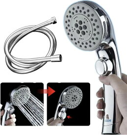【髪の毛の絡まないホース［1.5m］ 付き】シャワーヘッド ホース付き / 5段階モード / ストップボタン / 節水 シャワー 国際汎用基準G1/2 クロムメッキ シャワーヘッド 1.5mシャワーホース付属 おしゃれなシャワーヘッド
