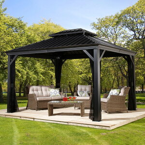 ガゼボ 【1台限り】 GAZEBO 屋外用サンブレラ オクタゴナル ガゼボ diy 庭 SOJAG メッシーナ 10 x 14フィート (3 x 4.2m) サンシェルター ブラック