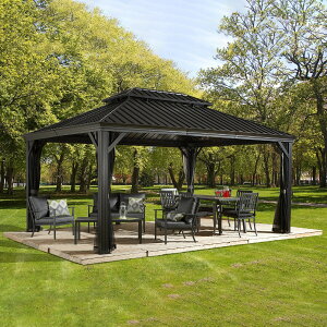 【大型ガゼボ 3.5M×4.7M】サンシェルター メッシュネットカーテン付き メッシーナ 12 x 16フィート (3.5 x 4.7m) サンシェルター ガゼボ 防虫 メッシュカーテン 屋外用サンブレラ GAZEBO DIY 庭 東屋