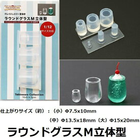 【ラウンドグラスM立体型】1/12サイズ対応/ミニチュア/グラス/モールド