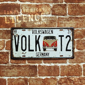 【メール便可】 (54) VOLK T2 VOLKSWAGEN GERMANY ダメージ風デザイン ブリキ プレート Tin number plate ティン プレート ナンバープレート