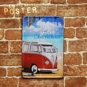 �y���[���։z (3) ALL YOU NEEDS LOVE AND THE BEACH VOLKSWAGEN �u���L �v���[�g Tin plate �e�B�� �v���[�g �c�^