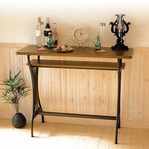 カウンターテーブル トロント 124CT ハイテーブル 120cm幅 バーテーブル ストレート 長方形 ブラウン 洋風 物置台 付き 【送料無料】