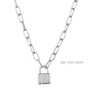 南京錠 パドロック 大 ネックレス フォルテ シルバーカラー 存在感あり 大きめ チェーンネックレス 韓国ファッション オルチャンアクセ
