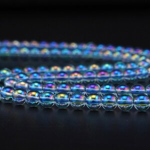 アクアオーラ 6mm 1連売 蒸着水晶 丸玉 約38cm ビーズ 連売 天然石 パワーストーン オーラクォーツ 丸玉 パーツ 素材 開運 風水 6ミリ