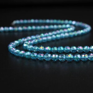 アクアオーラ 6mm 64面カット 1連売 約38cm ビーズ 連売 天然石 パワーストーン オーラクォーツ 丸玉 パーツ 素材 開運 風水 6ミリ