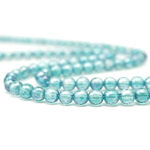 アクアオーラ 6mm 128面カット 1連売 約38cm ビーズ 連売 天然石 パワーストーン オーラクォーツ 丸玉 パーツ 素材 開運 風水 6ミリ