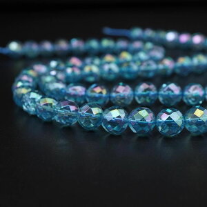 アクアオーラ 10mm 64面カット 1連売 約38cm ビーズ 連売 天然石 パワーストーン オーラクォーツ 丸玉 パーツ 素材 開運 風水 10ミリ c1sg