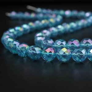 アクアオーラ 12mm 64面カット 1連売 約38cm ビーズ 連売 天然石 パワーストーン オーラクォーツ 丸玉 パーツ 素材 開運 風水 12ミリ