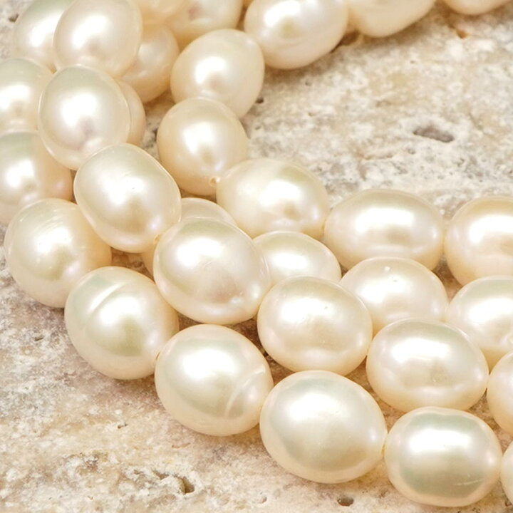 楽天市場】淡水パール 9×7×7-8×7×7mm ライス ビーズ 連売り 約37cm 