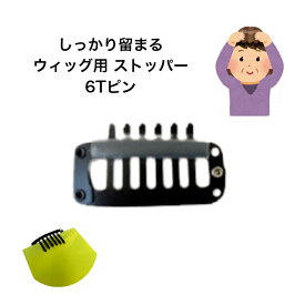 【金属製6Tピン】かつら ウィッグ ストッパー クリップ 髪留め 黒 茶色 丈夫 くし型 ファッション