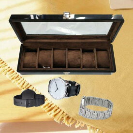 腕時計収納ケース 持ち運び メンズ 木製 時計収納ボックス コレクションケース 6本 ダークブラウン