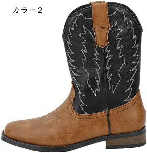 ウエスタンブーツ メンズ ブーツ 太ヒール ウエスタン カジュアル 大人 ショートブーツ ローヒール ウェスタンブーツ ハロウィン イベント コスプレ 秋 冬 疲れにくい かっこいい エンジニ