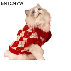 小型犬 猫服 菱形柄 レッド クリスマス ニットセーター フリル スウェット 冬服 ペット服 犬tシャツ 秋冬服 犬服 ドッグウェア 可愛い 女の子 男の子 猫服 秋冬 暖かい 防寒 家着 おしゃれ か