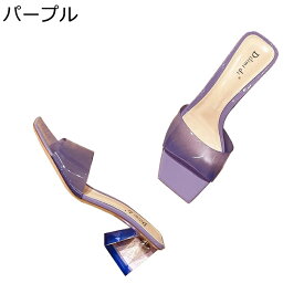 ミュール サンダル ハイヒール 半透明 レディース 粗いかかと 大きいサイズ スクエアトゥ サボ シンプル エレガント 春夏 柔らかい 痛くない 美脚 細見え 軽い オフィス 通勤 便利 デート