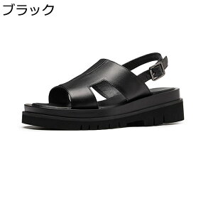 厚底 サンダル ストラップ ビーチサンダル メンズ バックストラップ 脱げない 調整可能 安定感 歩きやすい ローヒール フラット 本革 牛革 夏用 柔らか 滑りにくい パンチング ジュニア リゾ