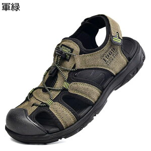 マジックテープ スポーツサンダル メンズ レザー つま先保護 春夏用 本革 スエード ウォーキングサンダル 透かし彫り アウトドア マリンシューズ やわらかい 軽量 クッション 歩きやすい 日