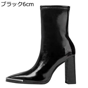 秋ブーツ 冬着 エナメル 太ヒール 9CM ショートブーツ ハイヒール アンクルブーツ レディース ジップアップ ポインテッドトゥ ショート 光沢感 センターライン 無地 セクシー オシャレ 撥水
