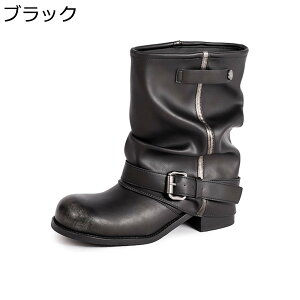 くしゅくしゅ ブーツ レディース ミドルブーツ 袴用ブーツ 短靴 4cmアップ 擦れレザー 細身 美脚 太めヒール 秋冬 歩きやすい 定番 防水 防滑 クラシック 韓国 ゆったり カジュアル 旅行