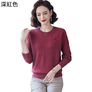 ニットセーター レディース 丸襟 長袖 プルオーバー ウール ジャカード 秋冬 シニア 婦人服 無地 ファッション 高齢者 暖かい 柔らかい 着痩せ トップス エレガント 母の日 ギフト