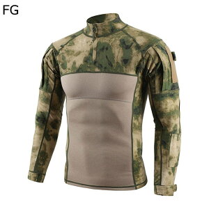 戦闘服 メンズ 長袖 tシャツ ミリタリーウェア サバゲー ハーフジップ ストレッチ 作業服 デジタル迷彩 撥水 吸汗速乾 マルチポケット コスプレ 仮装 特殊部隊 ミリタリー風 自転車 狩猟 キ