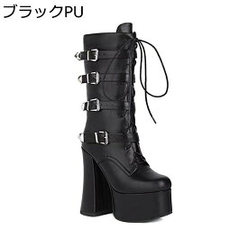 ロングブーツ 厚底 プラットフォーム 15cmアップ レディース 膝上 ジョッキーブーツ サイドジップ 多連ベルト 秋冬 袴用 大人 幅広 可愛い ファッション 滑り止め 大きいサイズ パーティ コスプレ