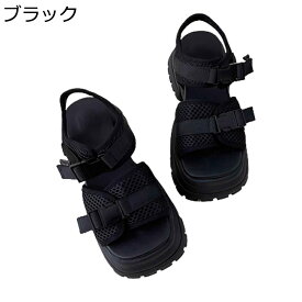 厚底 スポーツサンダル スポサン ベルト2本 ダブルストラップ 夏用スニーカー レディース ビーサン スクエアトゥ プラットフォーム シンプル 無地 韓国 身高アップ 通学 歩きやすい 滑り止め