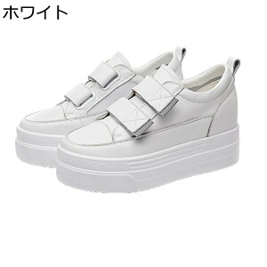 厚底靴 レザー レディース インヒール マジックテープ カジュアルシューズ 本革 履きやすい 白 無地 スニーカー ローカット シンプル 撥水 プラットフォーム 8cm身長アップ 細見え ファッシ