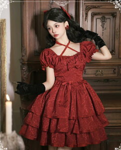 薔薇プリンセス三段式ロリータスカートゴスロリワンピース ロリィタ OP Lolita ロリータ コスプレ 日常服ゴスロリワンピース人形師 レディースフリルレース ワインカート少女ワンピ ゴージ