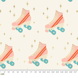 【Moda モダ】Darlings2-RS5059-11M(メタリック加工)(3A-06) ローラースケート柄 ホワイト系 ゴールドラメ ポップ コットン100% シーチング ruby star ルビースター【10cm単位販売】