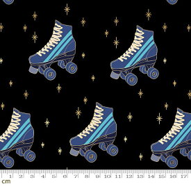 【Moda モダ】Darlings2-RS5059-16M(メタリック加工)(3A-06) ローラースケート柄 ブラック ゴールドラメ ポップ コットン100% シーチング ruby star ルビースター【10cm単位販売】