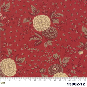 【Moda モダ】Le Beau Papillon-13862-12(2D-01) レッド 赤 花柄 植物柄 アンティーク コットン100% シーチング フレンチジェネラル【10cm単位販売】