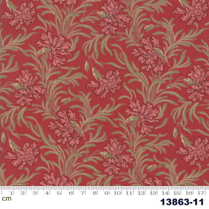 【Moda モダ】Le Beau Papillon-13863-11(2D-01) レッド系 赤 花柄 植物柄 アンティーク コットン100% シーチング フレンチジェネラル【10cm単位販売】