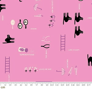 【Moda モダ】Spooky Darlings-RS5073-12(2E-08) ピンク アイテム柄 猫柄 傘 花 かわいい ハロウィン Halloween コットン100% シーチング ruby star ルビースター【10cm単位販売】