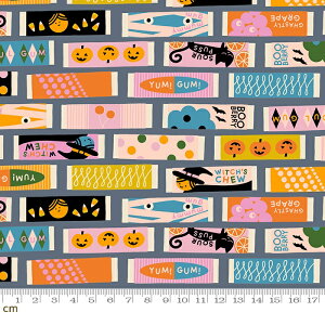 【Moda モダ】Spooky Darlings-RS5074-14(2E-08) ブルー アイテム柄 ポップ ガム柄 カボチャ ネコ かわいい ハロウィン Halloween コットン100% シーチング ruby star ルビースター【10cm単位販売】