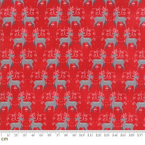 【Moda モダ】Sno(スノー)-39721-16(2D-02) レッド系 グレー系 動物柄 シカ クリスマス コットン 100% シーチング【10cm単位販売】