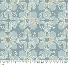 【Moda モダ】Floradora-RS6020-13M(メタリック加工)(2E-08) ライトブルー ゴールドラメ 花柄 ハナミズキ ruby star ルビースター コットン100% シーチング【10cm単位販売】