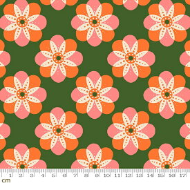 【Moda モダ】Floradora-RS6022-15(2E-08) オレンジ グリーン 幾何花柄 桜 ruby star ルビースター コットン100% シーチング【10cm単位販売】