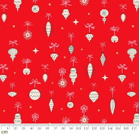 【Moda モダ】Jolly Darlings-RS5086-12M(メタリック加工)(2E-06) レッド オーナメント柄 ゴールドラメ ポップ クリスマス コットン100% シーチング ruby star ルビースター【10cm単位販売】