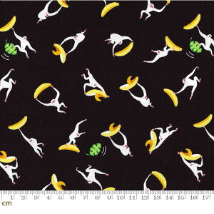 【Happy Quilt】モンキーバナナ-HQ-CT2007102(2D-03) ブラック 動物柄 モンキー サル フルーツ柄 バナナ 入園 入学 コットン100% シーチング 韓国 輸入生地【10cm単位販売】