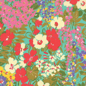 【Moda モダ】Regent Street Lawns 2015-33080-14(ローン生地)(3B-01) ターコイズ系 グリーン系 レッド系 花柄 ボタニカル ファンシー コットン100%【10cm単位販売】