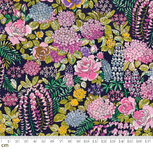 【Moda モダ】Regent Street Lawns 2015-33082-17(ローン生地)(3B-01) ネイビー系 ピンク系 花柄 ボタニカル ファンシー コットン100%【10cm単位販売】