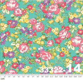 【Moda モダ】Regent Street Lawns 2018-33322-14(ローン生地)(2C-03) ターコイズ系 ピンク系 花柄 ファンシー コットン100%【10cm単位販売】