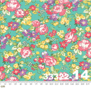 【Moda モダ】Regent Street Lawns 2018-33322-14(ローン生地)(2C-03) ターコイズ系 ピンク系 花柄 ファンシー コットン100%【10cm単位販売】