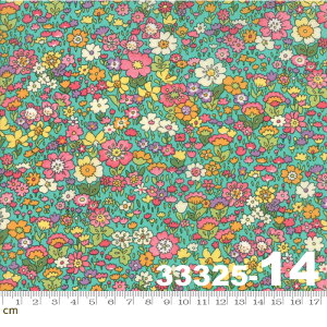 【Moda モダ】Regent Street Lawns 2018-33325-14(ローン生地)(2C-03) ターコイズ系 ピンク系 小花柄 花畑 ファンシー コットン100%【10cm単位販売】