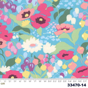 【Moda モダ】Regent Street Lawns 2019-33470-13(ローン生地)(3B-02) スカイブルー系 ピンク系 花柄 ボタニカル ファンシー コットン100%【10cm単位販売】